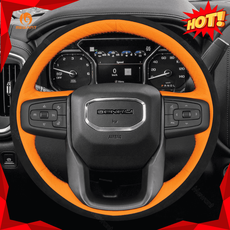 MEWANT Hand Stitch Car Steering Wheel Cover for GMC Sierra 1500 Limited / Sierra 2500 3500/Yukon (XL) - Alcantara, Leather, Carbon Fiber, Easy Install, Non - Slip, Best Steering Wheel Cover
