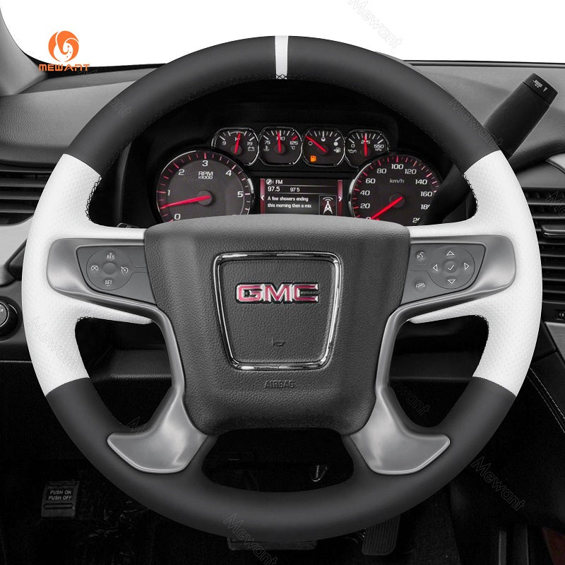 MEWANT Hand Stitch Car Steering Wheel Cover for GMC Sierra 1500 / Sierra 1500 Limited / Sierra 2500 / Sierra 3500 / Yukon (XL) - Alcantara, Leather, Carbon Fiber, Easy Install, Non - Slip, Best Steering Wheel Cover
