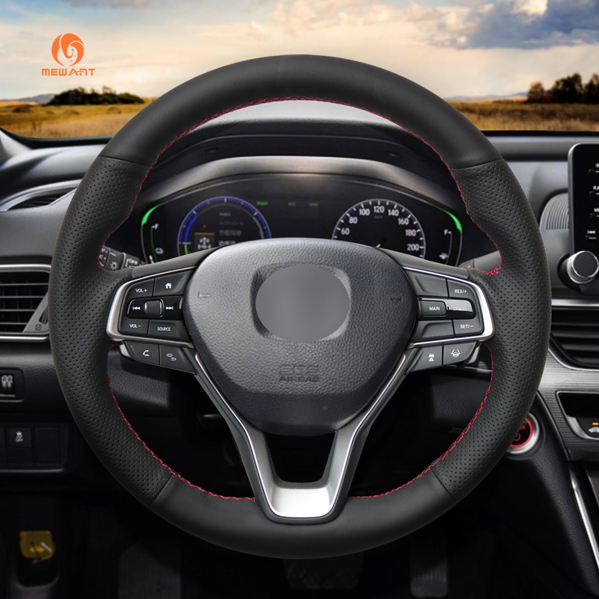 MEWANT Hand Stitch Car Steering Wheel Cover for Honda Accord 10 X 2018 - 2021 / Insight 2019 - 2022 / Odyssey 2021 - Alcantara, Leather, Carbon Fiber, Easy Install, Non - Slip, Best Steering Wheel Cover