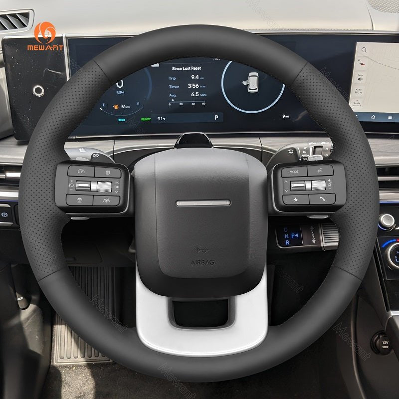 MEWANT Hand Stitch Car Steering Wheel Cover for Hyundai Santa Fe 2024 - Alcantara, Leather, Carbon Fiber, Easy Install, Non - Slip, Best Steering Wheel Cover