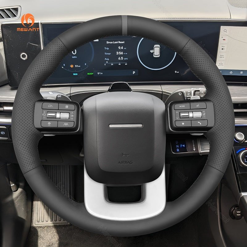 MEWANT Hand Stitch Car Steering Wheel Cover for Hyundai Santa Fe 2024 - Alcantara, Leather, Carbon Fiber, Easy Install, Non - Slip, Best Steering Wheel Cover