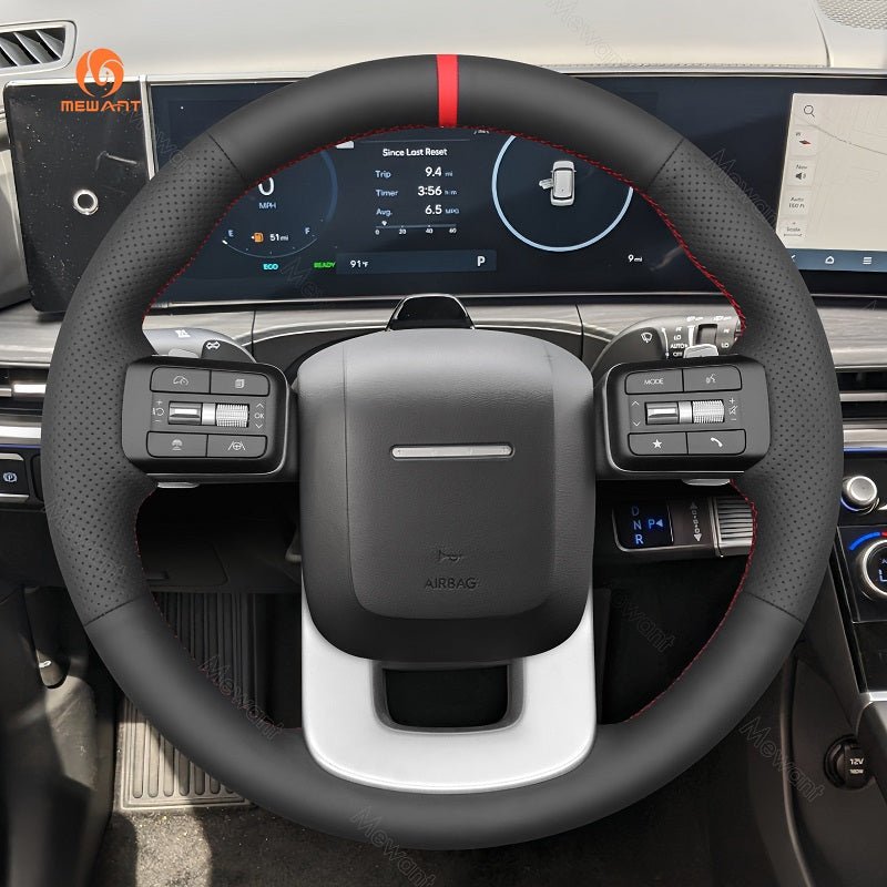 MEWANT Hand Stitch Car Steering Wheel Cover for Hyundai Santa Fe 2024 - Alcantara, Leather, Carbon Fiber, Easy Install, Non - Slip, Best Steering Wheel Cover
