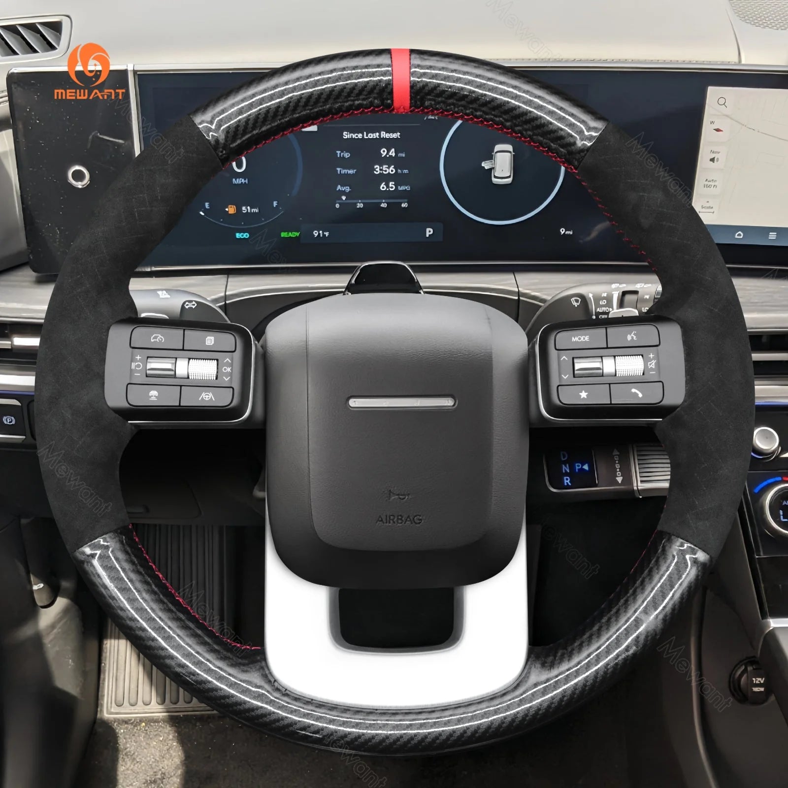 MEWANT Hand Stitch Car Steering Wheel Cover for Hyundai Santa Fe 2024 - Alcantara, Leather, Carbon Fiber, Easy Install, Non - Slip, Best Steering Wheel Cover