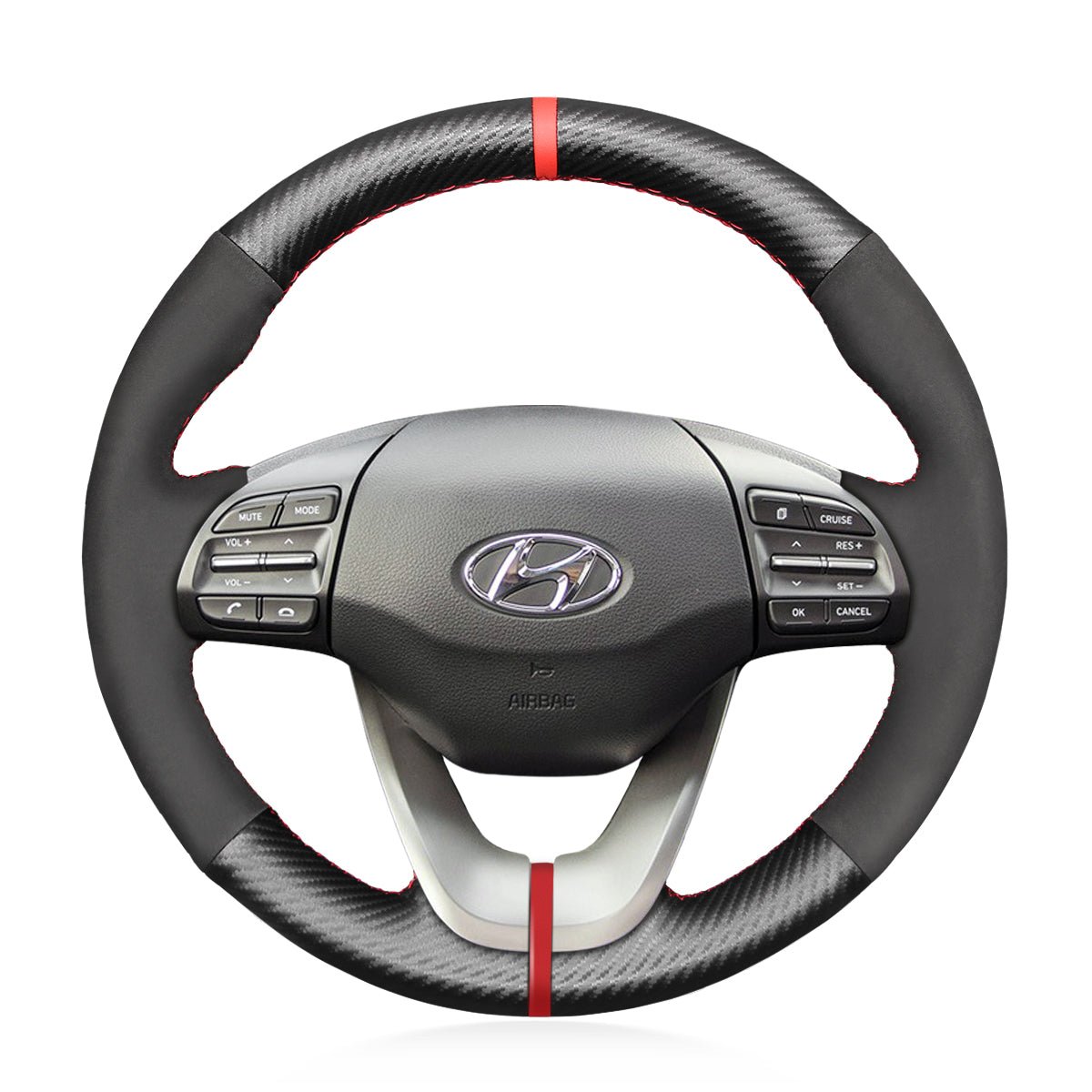 MEWANT Hand Stitch Car Steering Wheel Cover for Hyundai Veloster 2019 / i30 2017 - 2019 / Elantra 2019 - Alcantara, Leather, Carbon Fiber, Easy Install, Non - Slip, Best Steering Wheel Cover