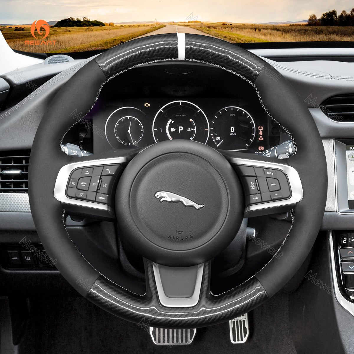 MEWANT Hand Stitch Car Steering Wheel Cover for Jaguar E - Pace / Jaguar F - Pace / Jaguar XE / Jaguar XF - Mewant Cover