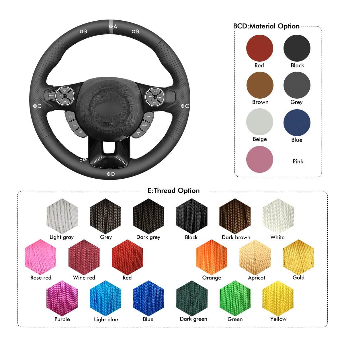 MEWANT Hand Stitch Car Steering Wheel Cover for Kia Soul 2014 - 2019 - Alcantara, Leather, Carbon Fiber, Easy Install, Non - Slip, Best Steering Wheel Cover