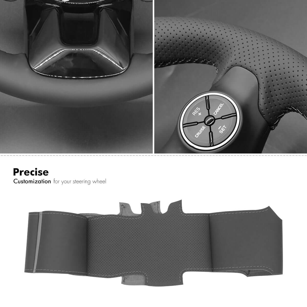 MEWANT Hand Stitch Car Steering Wheel Cover for Kia Soul 2014 - 2019 - Alcantara, Leather, Carbon Fiber, Easy Install, Non - Slip, Best Steering Wheel Cover