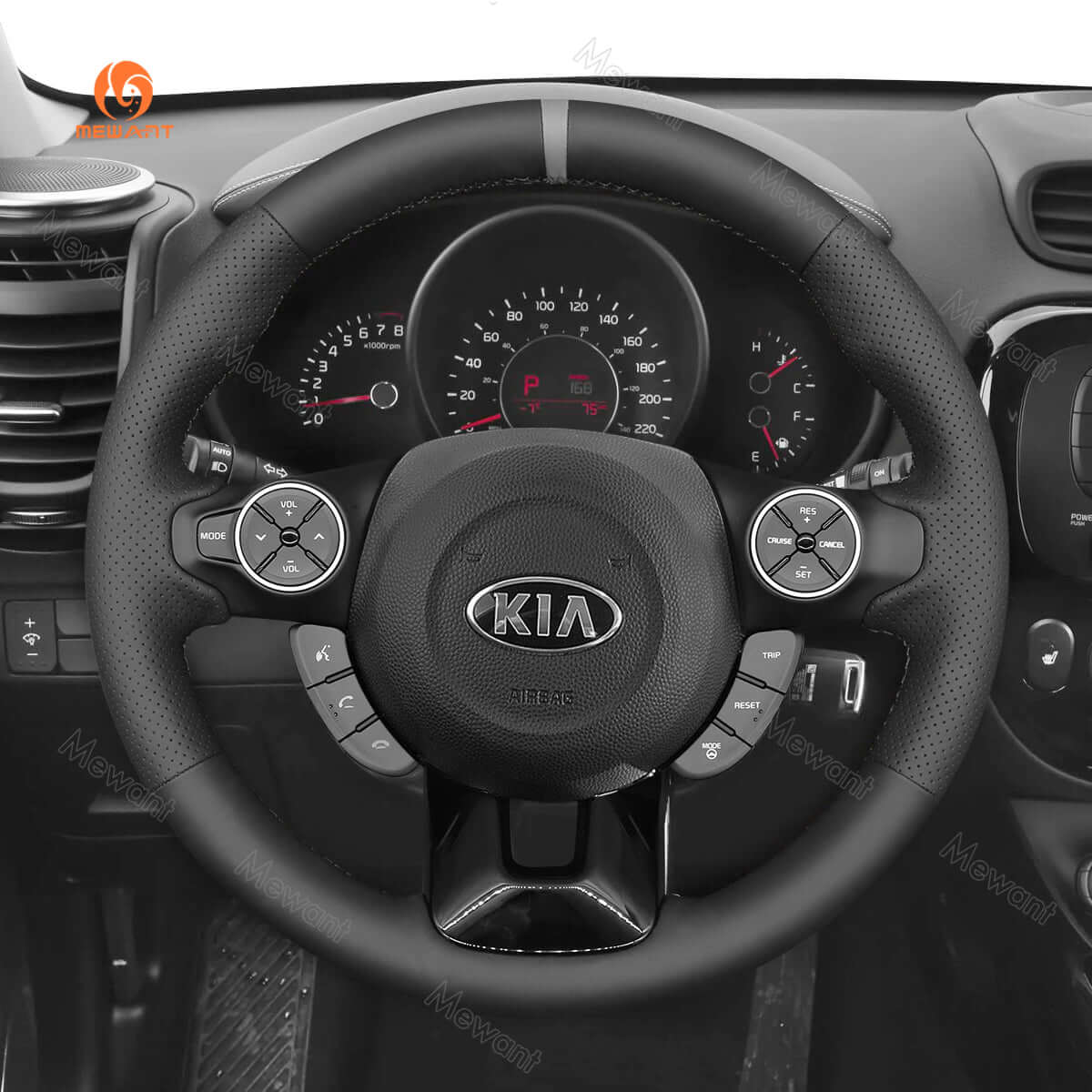 MEWANT Hand Stitch Car Steering Wheel Cover for Kia Soul 2014 - 2019 - Alcantara, Leather, Carbon Fiber, Easy Install, Non - Slip, Best Steering Wheel Cover