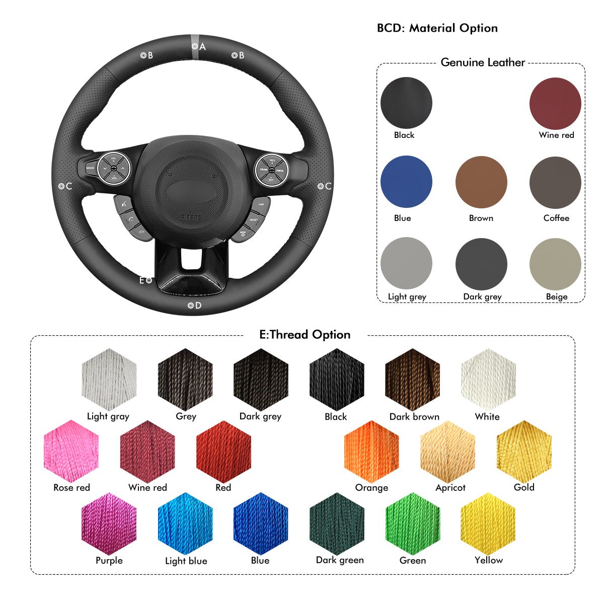 MEWANT Hand Stitch Car Steering Wheel Cover for Kia Soul 2014 - 2019 - Mewant Cover