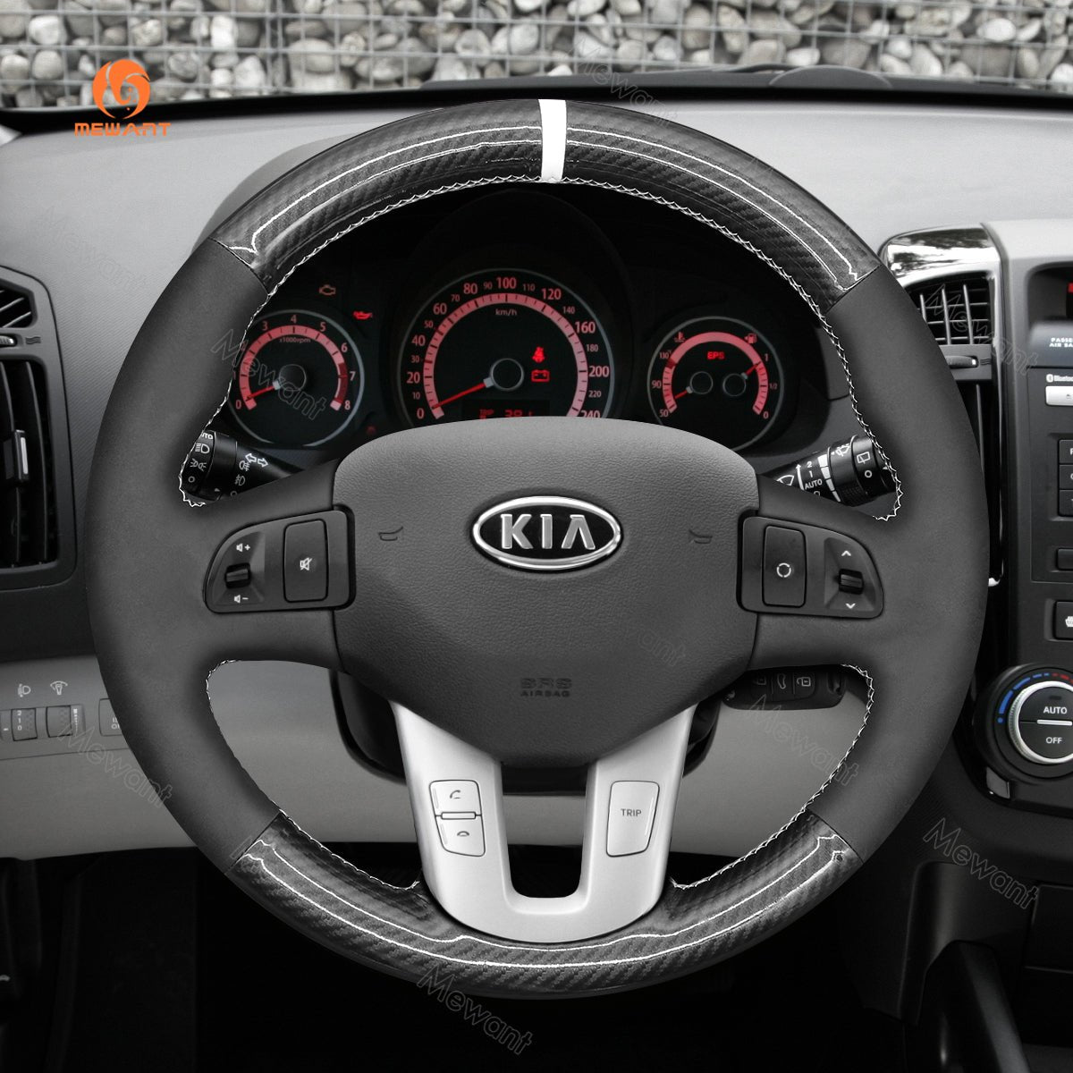 MEWANT Hand Stitch Car Steering Wheel Cover for Kia Sportage 3 / Ceed Cee'd / Proceed Pro ceed - Alcantara, Leather, Carbon Fiber, Easy Install, Non - Slip, Best Steering Wheel Cover