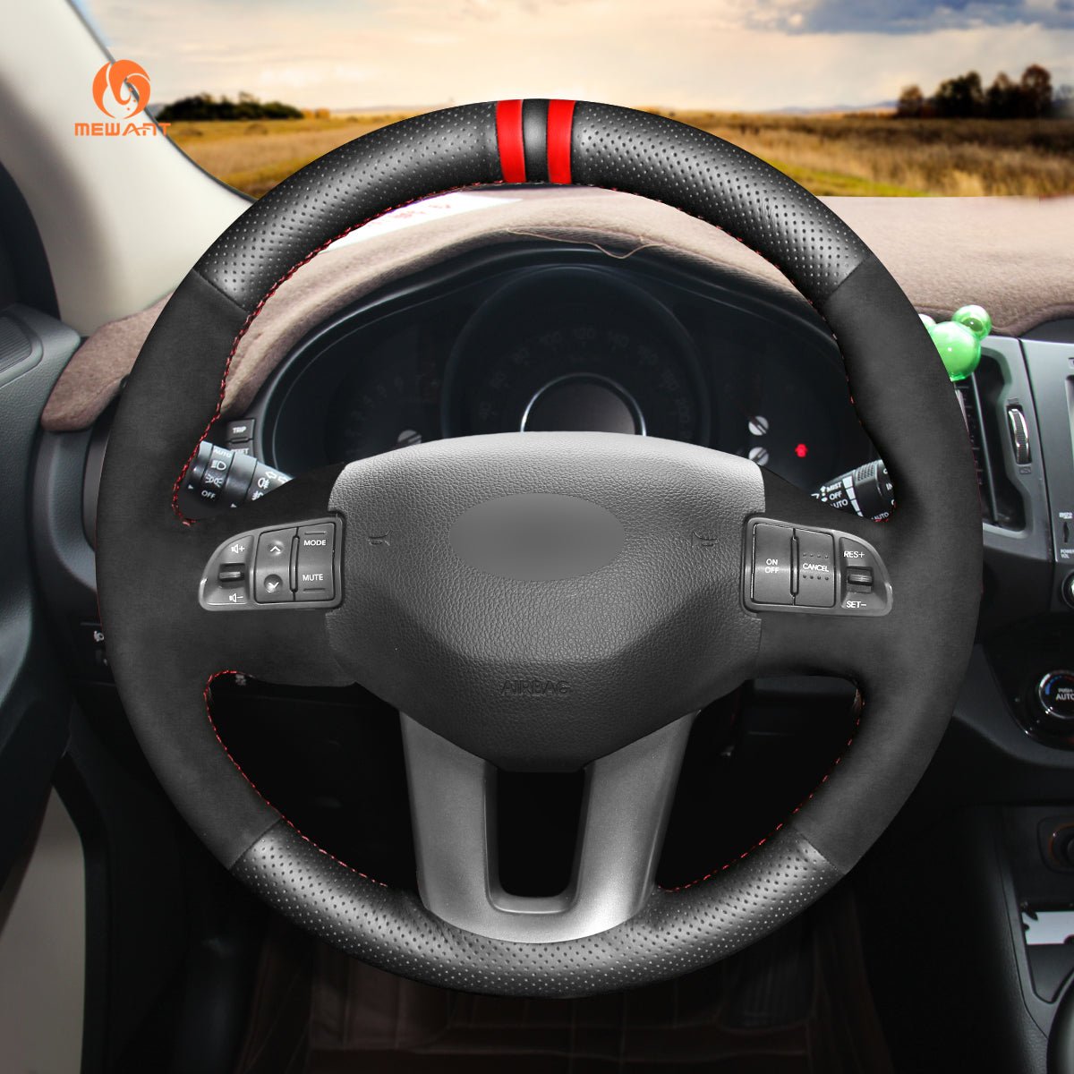 MEWANT Hand Stitch Car Steering Wheel Cover for Kia Sportage 3 / Ceed Cee'd / Proceed Pro ceed - Alcantara, Leather, Carbon Fiber, Easy Install, Non - Slip, Best Steering Wheel Cover