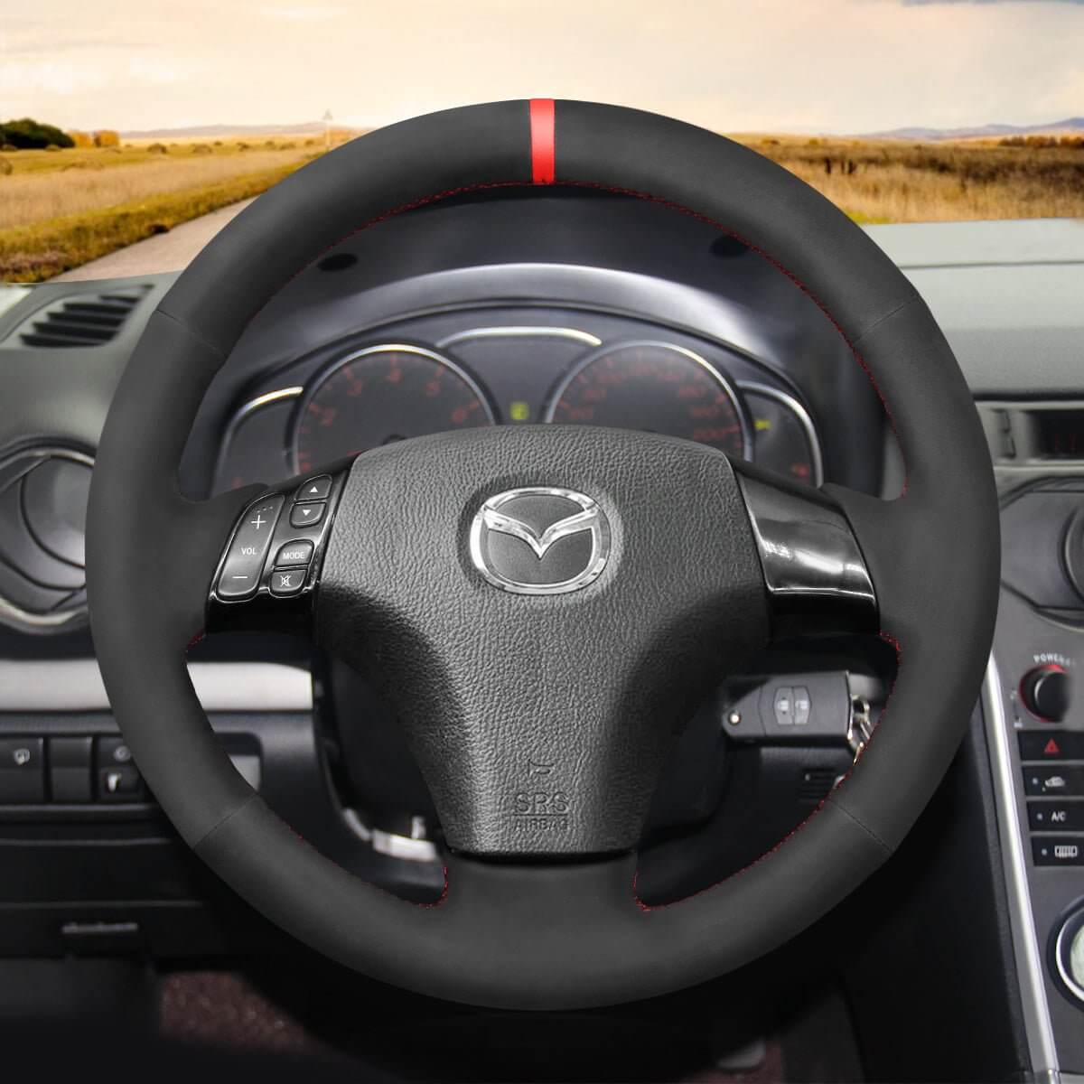 MEWANT Hand Stitch Car Steering Wheel Cover for Mazda 3 Axela Mazda 5 Mazda 6 Atenza Mazda MPV 2003 - 2010 - Alcantara, Leather, Carbon Fiber, Easy Install, Non - Slip, Best Steering Wheel Cover