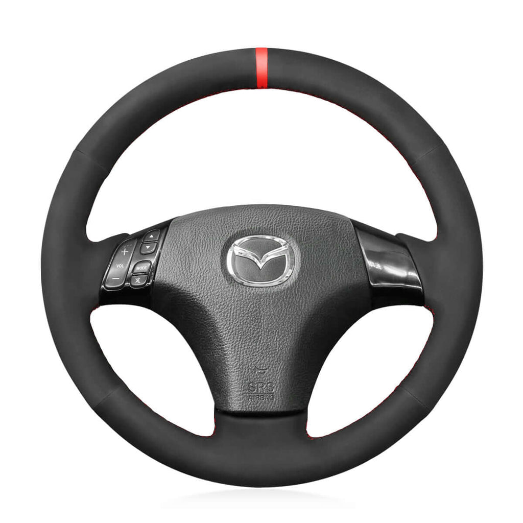 MEWANT Hand Stitch Car Steering Wheel Cover for Mazda 3 Axela Mazda 5 Mazda 6 Atenza Mazda MPV 2003 - 2010 - Alcantara, Leather, Carbon Fiber, Easy Install, Non - Slip, Best Steering Wheel Cover
