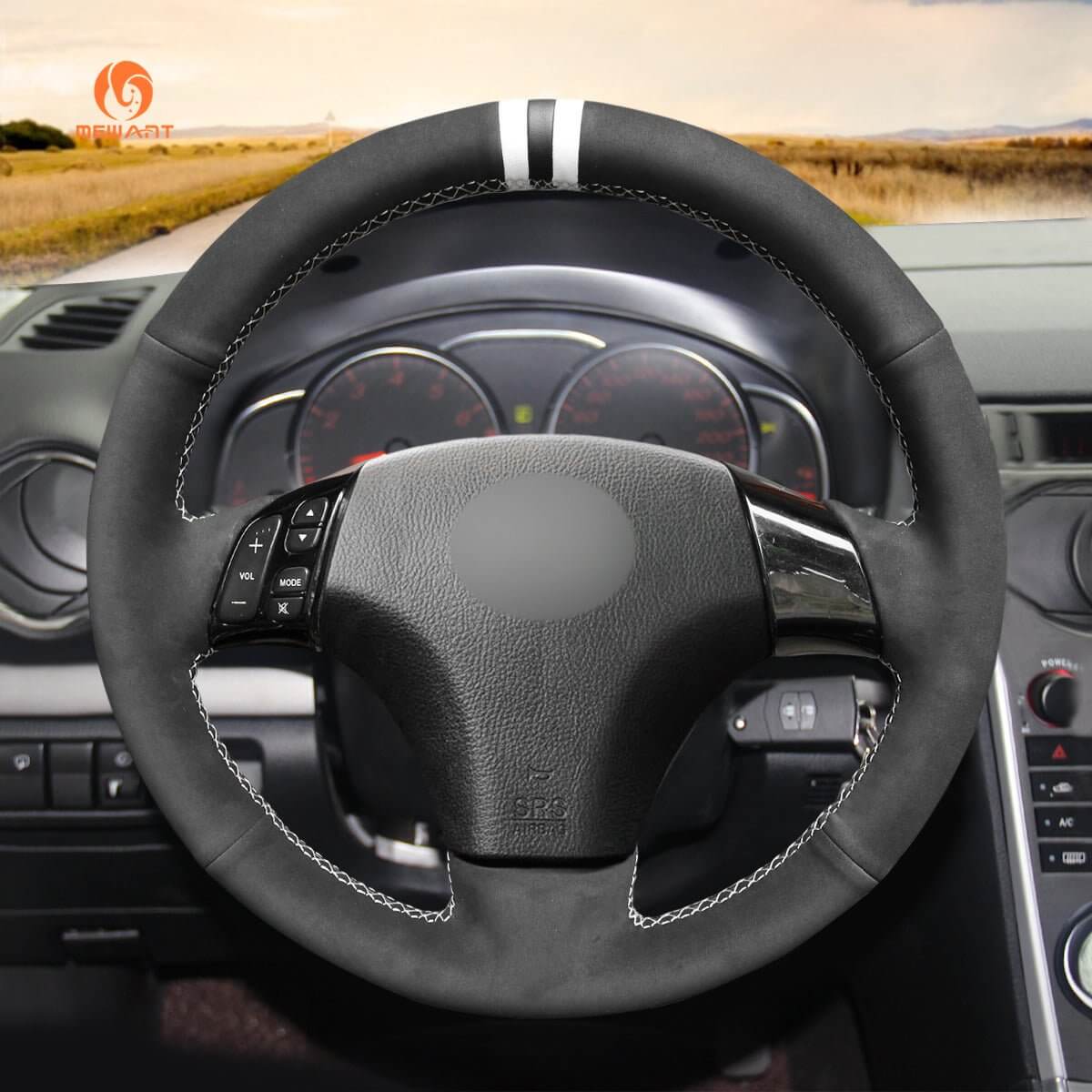 MEWANT Hand Stitch Car Steering Wheel Cover for Mazda 3 Axela Mazda 5 Mazda 6 Atenza Mazda MPV 2003 - 2010 - Alcantara, Leather, Carbon Fiber, Easy Install, Non - Slip, Best Steering Wheel Cover
