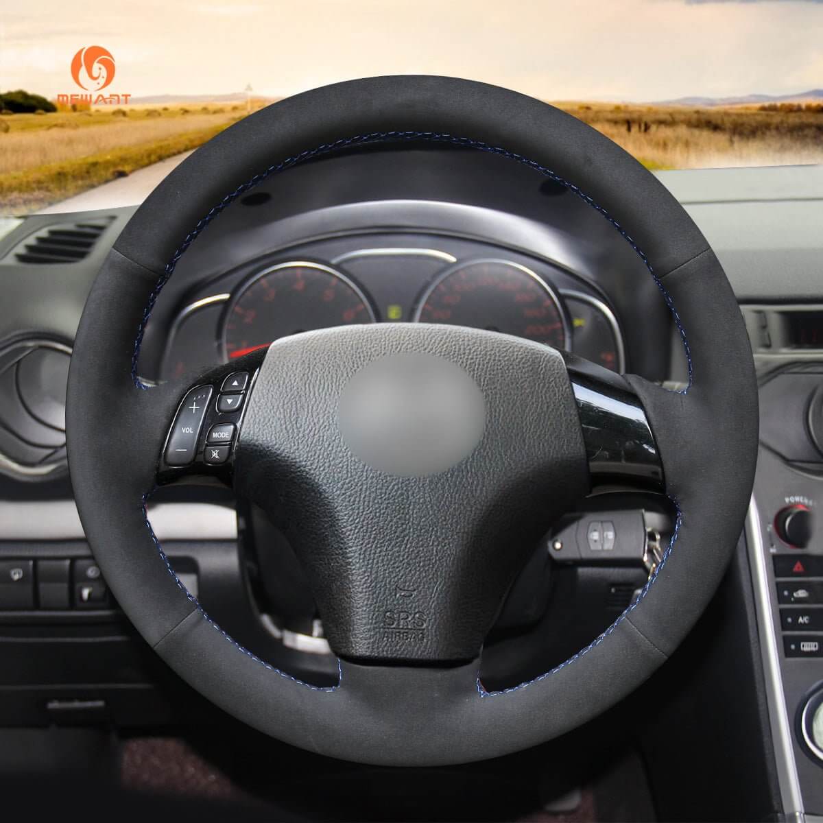 MEWANT Hand Stitch Car Steering Wheel Cover for Mazda 3 Axela Mazda 5 Mazda 6 Atenza Mazda MPV 2003 - 2010 - Alcantara, Leather, Carbon Fiber, Easy Install, Non - Slip, Best Steering Wheel Cover