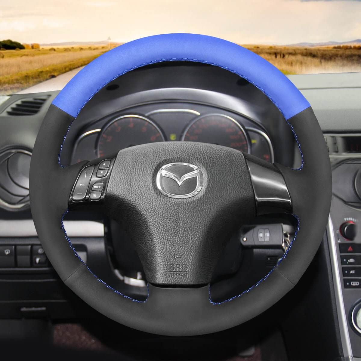 MEWANT Hand Stitch Car Steering Wheel Cover for Mazda 3 Axela Mazda 5 Mazda 6 Atenza Mazda MPV 2003 - 2010 - Alcantara, Leather, Carbon Fiber, Easy Install, Non - Slip, Best Steering Wheel Cover