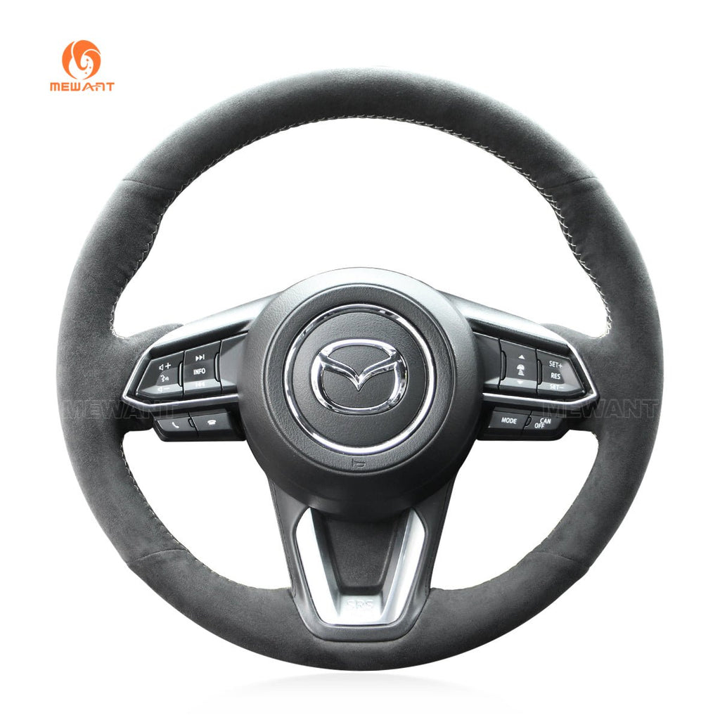 MEWANT Hand Stitch Car Steering Wheel Cover for Mazda 3 Axela / Mazda 6 Atenza / CX - 3 / CX - 5 / CX - 9 / for Toyota Yaris - Alcantara, Leather, Carbon Fiber, Easy Install, Non - Slip, Best Steering Wheel Cover