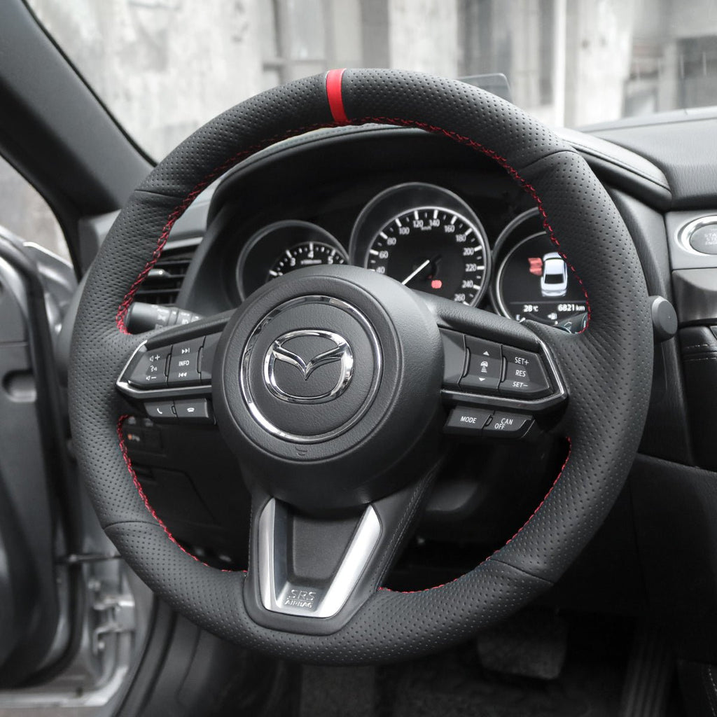 MEWANT Hand Stitch Car Steering Wheel Cover for Mazda 3 Axela / Mazda 6 Atenza / CX - 3 / CX - 5 / CX - 9 / for Toyota Yaris - Alcantara, Leather, Carbon Fiber, Easy Install, Non - Slip, Best Steering Wheel Cover