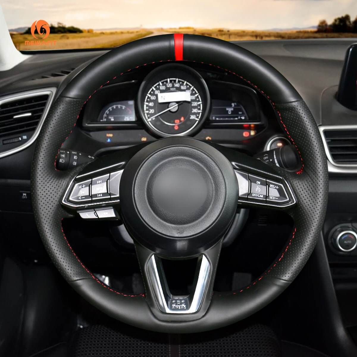 MEWANT Hand Stitch Car Steering Wheel Cover for Mazda 3 Axela / Mazda 6 Atenza / CX - 3 / CX - 5 / CX - 9 / for Toyota Yaris - Alcantara, Leather, Carbon Fiber, Easy Install, Non - Slip, Best Steering Wheel Cover
