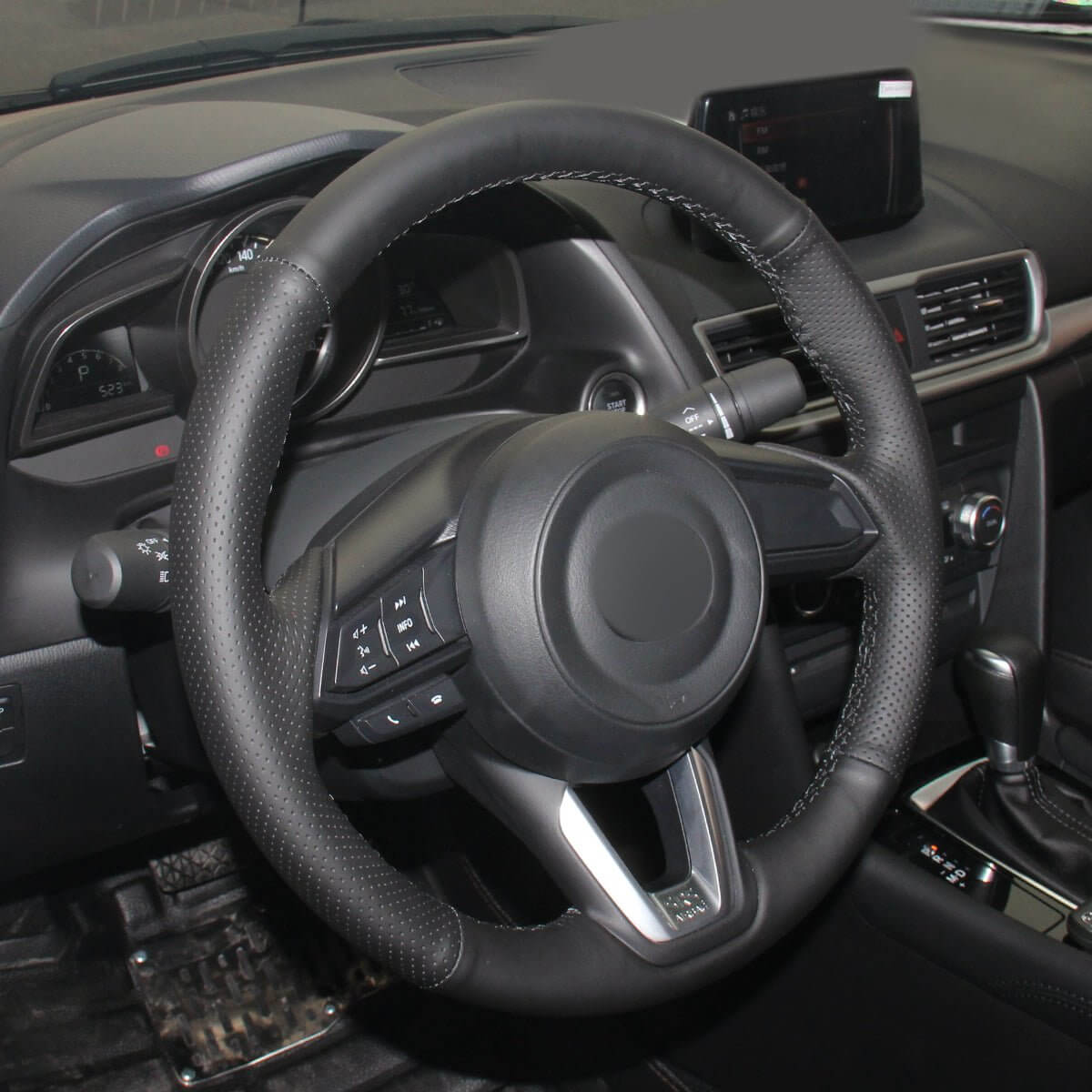 MEWANT Hand Stitch Car Steering Wheel Cover for Mazda 3 Axela / Mazda 6 Atenza / CX - 3 / CX - 5 / CX - 9 / for Toyota Yaris - Alcantara, Leather, Carbon Fiber, Easy Install, Non - Slip, Best Steering Wheel Cover