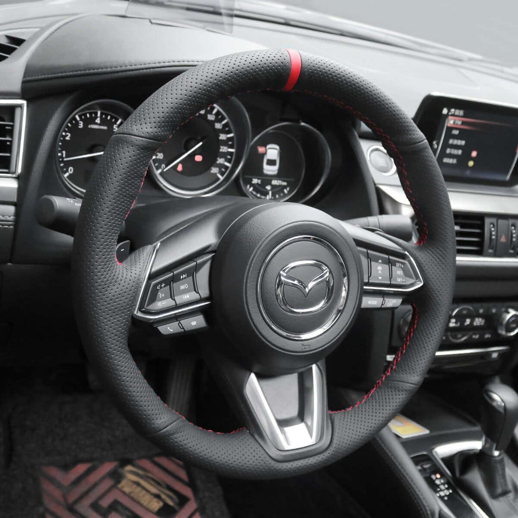 MEWANT Hand Stitch Car Steering Wheel Cover for Mazda 3 Axela / Mazda 6 Atenza / CX - 3 / CX - 5 / CX - 9 / for Toyota Yaris - Alcantara, Leather, Carbon Fiber, Easy Install, Non - Slip, Best Steering Wheel Cover