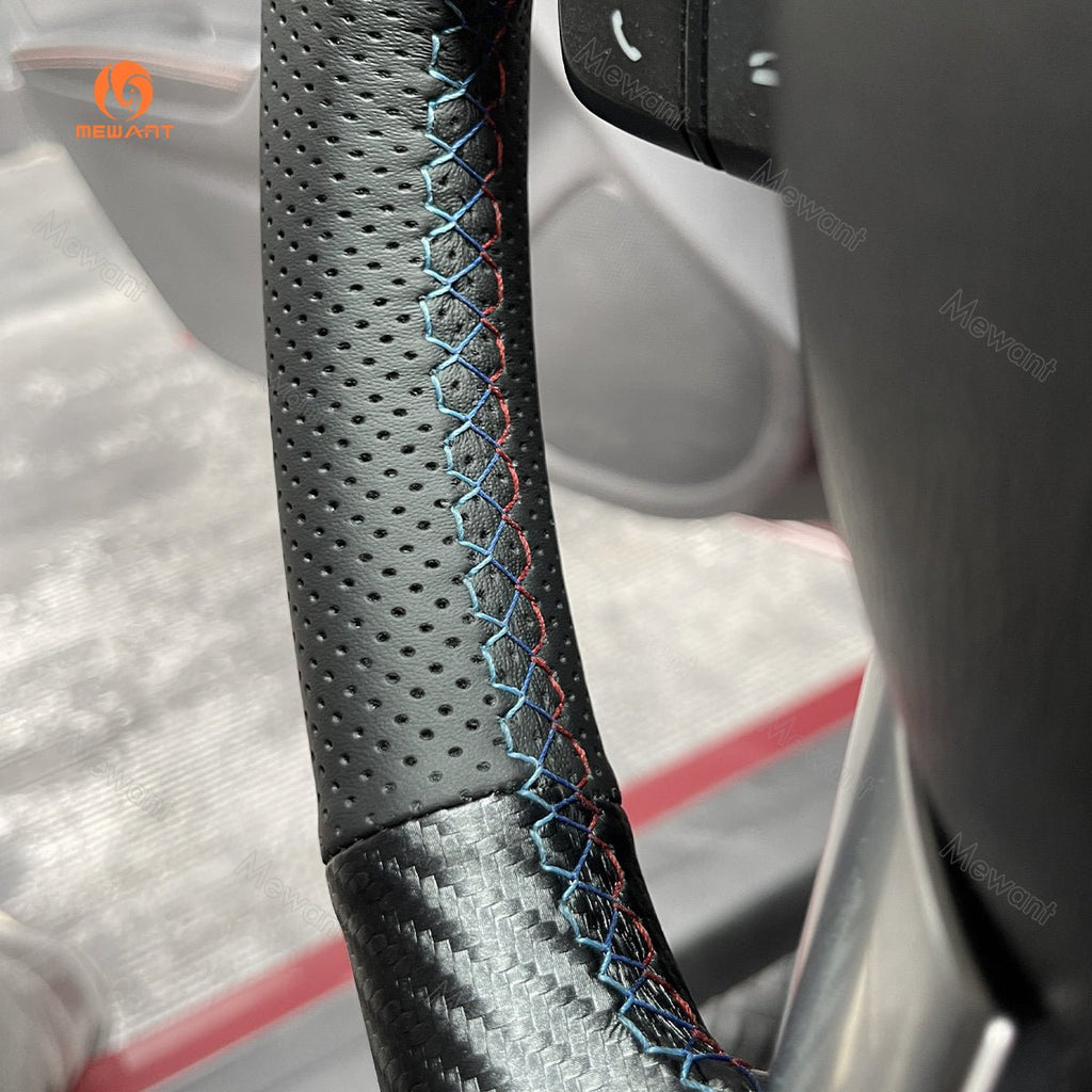 MEWANT Hand Stitch Car Steering Wheel Cover for Mazda 3 Axela / Mazda 6 Atenza / Mazda 2 / CX - 3 / CX - 5 / for Scion iA - Alcantara, Leather, Carbon Fiber, Easy Install, Non - Slip, Best Steering Wheel Cover
