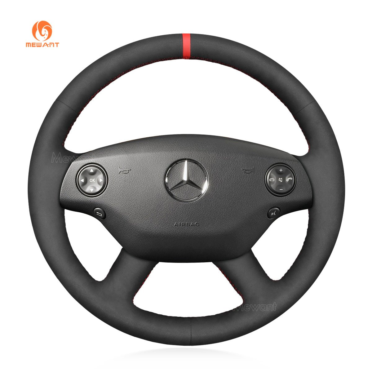 MEWANT Hand Stitch Car Steering Wheel Cover for Mercedes Benz CL - Class C216 2007 - 2010 / S - Class W221 2007 - 2009 - Alcantara, Leather, Carbon Fiber, Easy Install, Non - Slip, Best Steering Wheel Cover