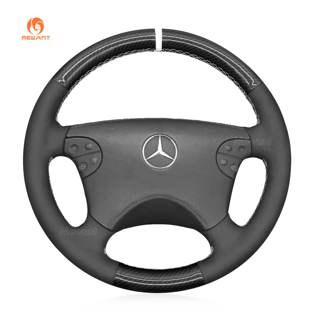 MEWANT Hand Stitch Car Steering Wheel Cover for Mercedes Benz CLK - Class W208 C208 / E - Class W210 / G - Class W463 - Alcantara, Leather, Carbon Fiber, Easy Install, Non - Slip, Best Steering Wheel Cover
