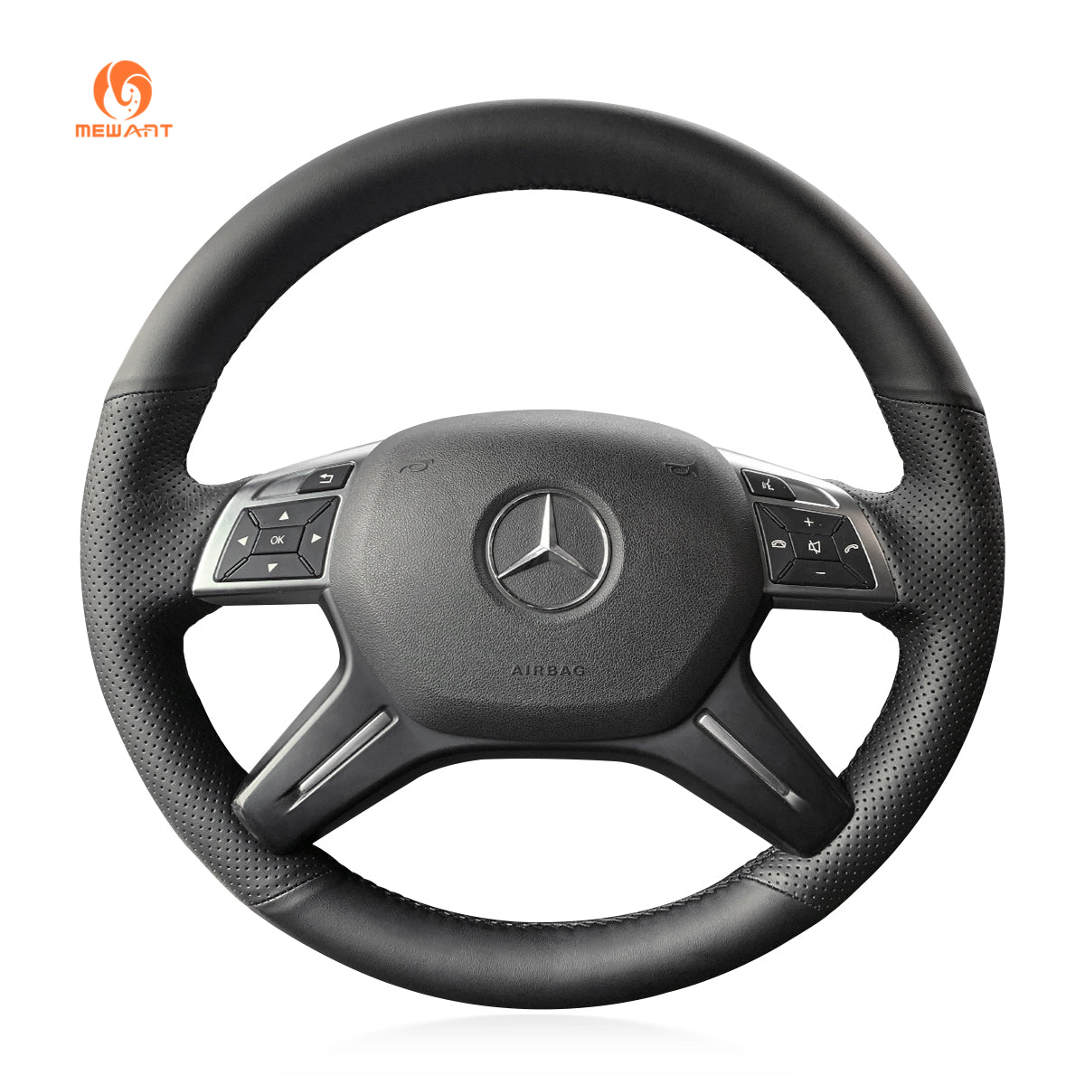 MEWANT Hand Stitch Car Steering Wheel Cover for Mercedes Benz G - Class W463 2013 - 2018 / GL - Class X166 2013 - 2016 / M - Class W166 2012 - 2015 - Mewant Cover