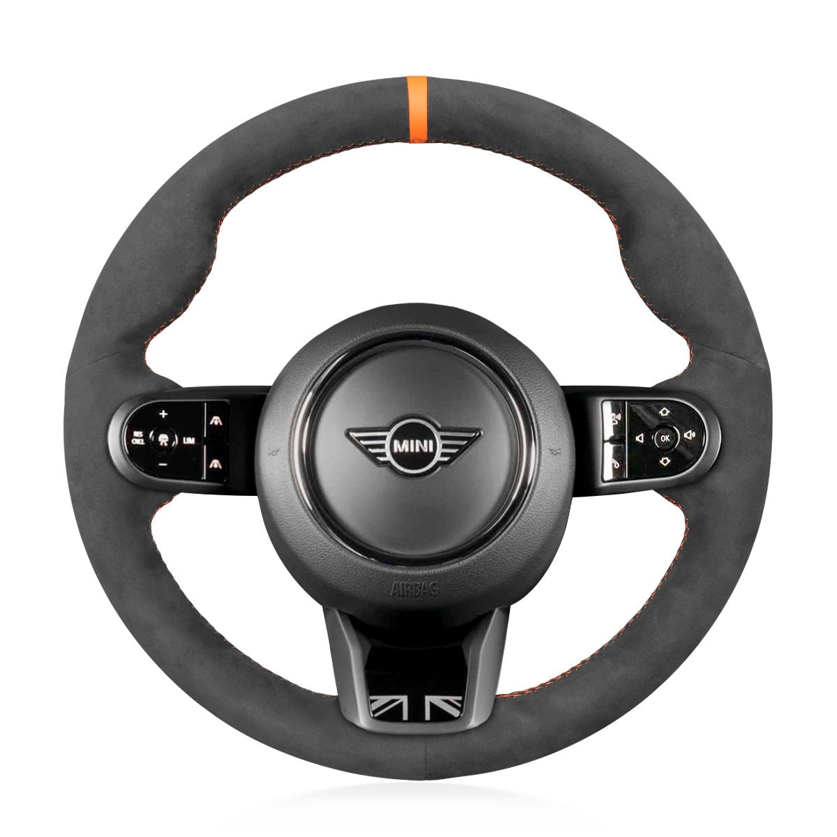 MEWANT Hand Stitch Car Steering Wheel Cover for Mini Clubman (F54)/ Convertible (Cabrio) F57/ Countryman (F60) / Countryman Plug - in Hybrid/ Hardtop (F55/F56) / Hatchback (F55/F56)/ Electric Convertible (F57) - Alcantara, Leather, Carbon Fiber, Easy Install, Non - Slip, Best Steering Wheel Cover