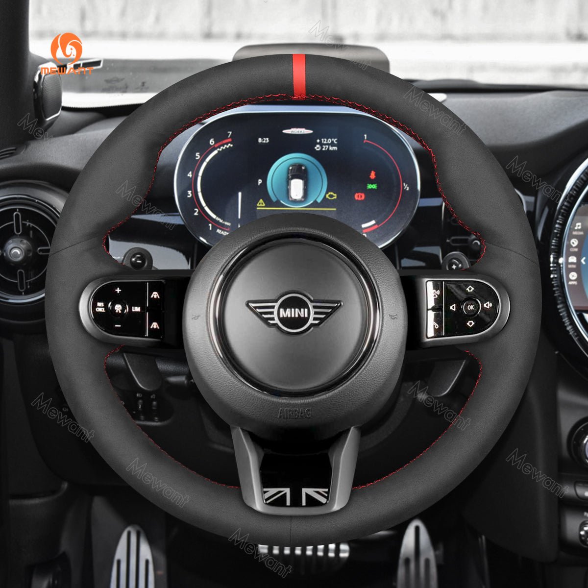 MEWANT Hand Stitch Car Steering Wheel Cover for Mini Clubman (F54)/ Convertible (Cabrio) F57/ Countryman (F60) / Countryman Plug - in Hybrid/ Hardtop (F55/F56) / Hatchback (F55/F56)/ Electric Convertible (F57) - Mewant Cover