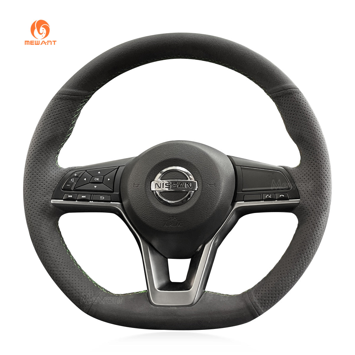 MEWANT Hand Stitch Car Steering Wheel Cover for Nissan Altima Kicks Leaf Rogue Sentra Versa - Alcantara, Leather, Carbon Fiber, Easy Install, Non - Slip, Best Steering Wheel Cover