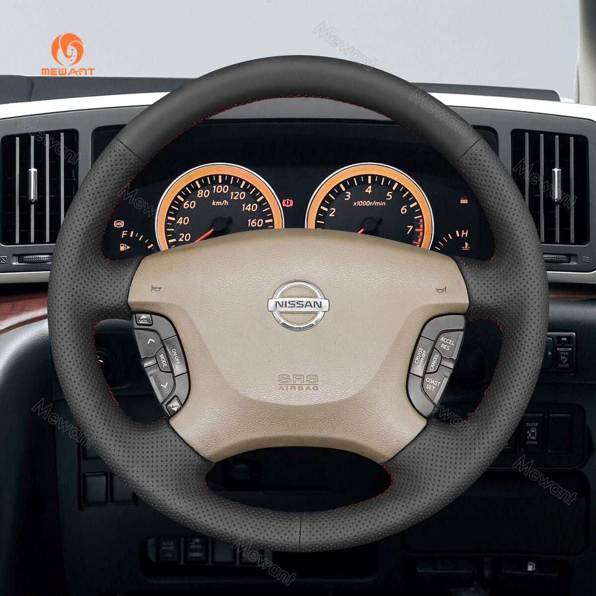 MEWANT Hand Stitch Car Steering Wheel Cover for Nissan Patrol Y61 1997 - 2014/Nissan Maxima 2000 - 2003 - Alcantara, Leather, Carbon Fiber, Easy Install, Non - Slip, Best Steering Wheel Cover