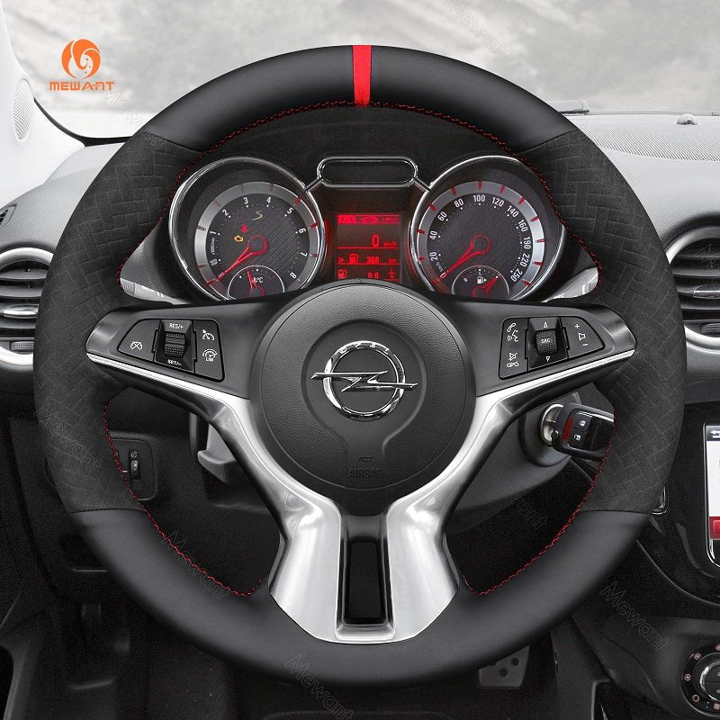 MEWANT Hand Stitch Car Steering Wheel Cover for Opel Adam 2012 - 2020 - Alcantara, Leather, Carbon Fiber, Easy Install, Non - Slip, Best Steering Wheel Cover