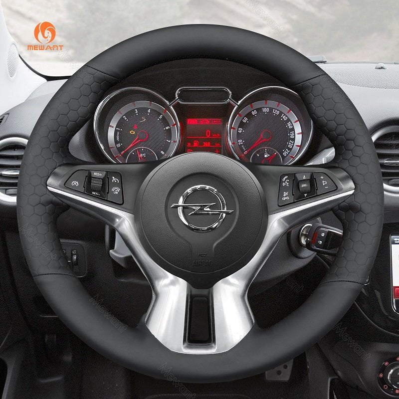 MEWANT Hand Stitch Car Steering Wheel Cover for Opel Adam 2012 - 2020 - Alcantara, Leather, Carbon Fiber, Easy Install, Non - Slip, Best Steering Wheel Cover