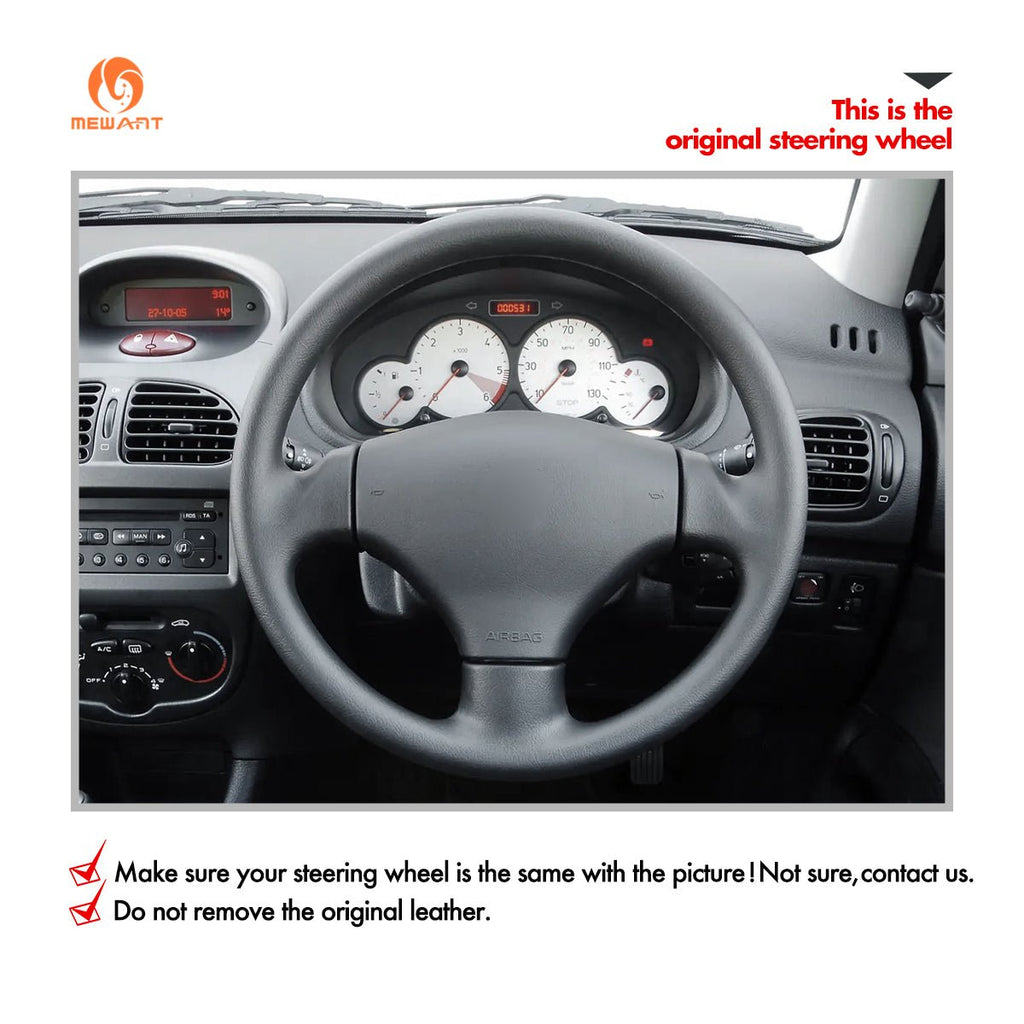 MEWANT Hand Stitch Car Steering Wheel Cover for Peugeot 206 2001 - 2009 / 206 SW 2002 - 2007 - Alcantara, Leather, Carbon Fiber, Easy Install, Non - Slip, Best Steering Wheel Cover