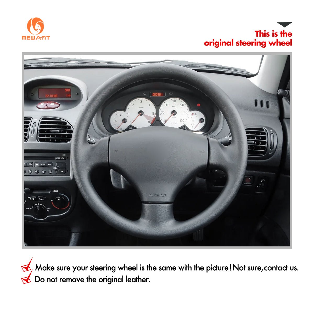 MEWANT Hand Stitch Car Steering Wheel Cover for Peugeot 206 2001 - 2009 / 206 SW 2002 - 2007 - Alcantara, Leather, Carbon Fiber, Easy Install, Non - Slip, Best Steering Wheel Cover