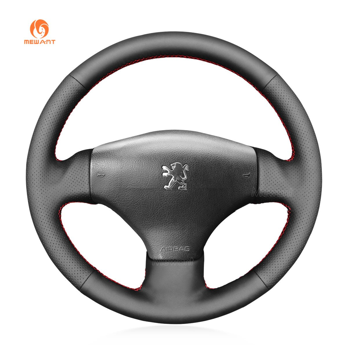 MEWANT Hand Stitch Car Steering Wheel Cover for Peugeot 206 2001 - 2009 / 206 SW 2002 - 2007 - Alcantara, Leather, Carbon Fiber, Easy Install, Non - Slip, Best Steering Wheel Cover