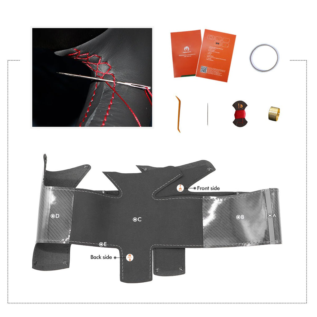 MEWANT Hand Stitch Car Steering Wheel Cover for Peugeot 206 2001 - 2009 / 206 SW 2002 - 2007 - Alcantara, Leather, Carbon Fiber, Easy Install, Non - Slip, Best Steering Wheel Cover