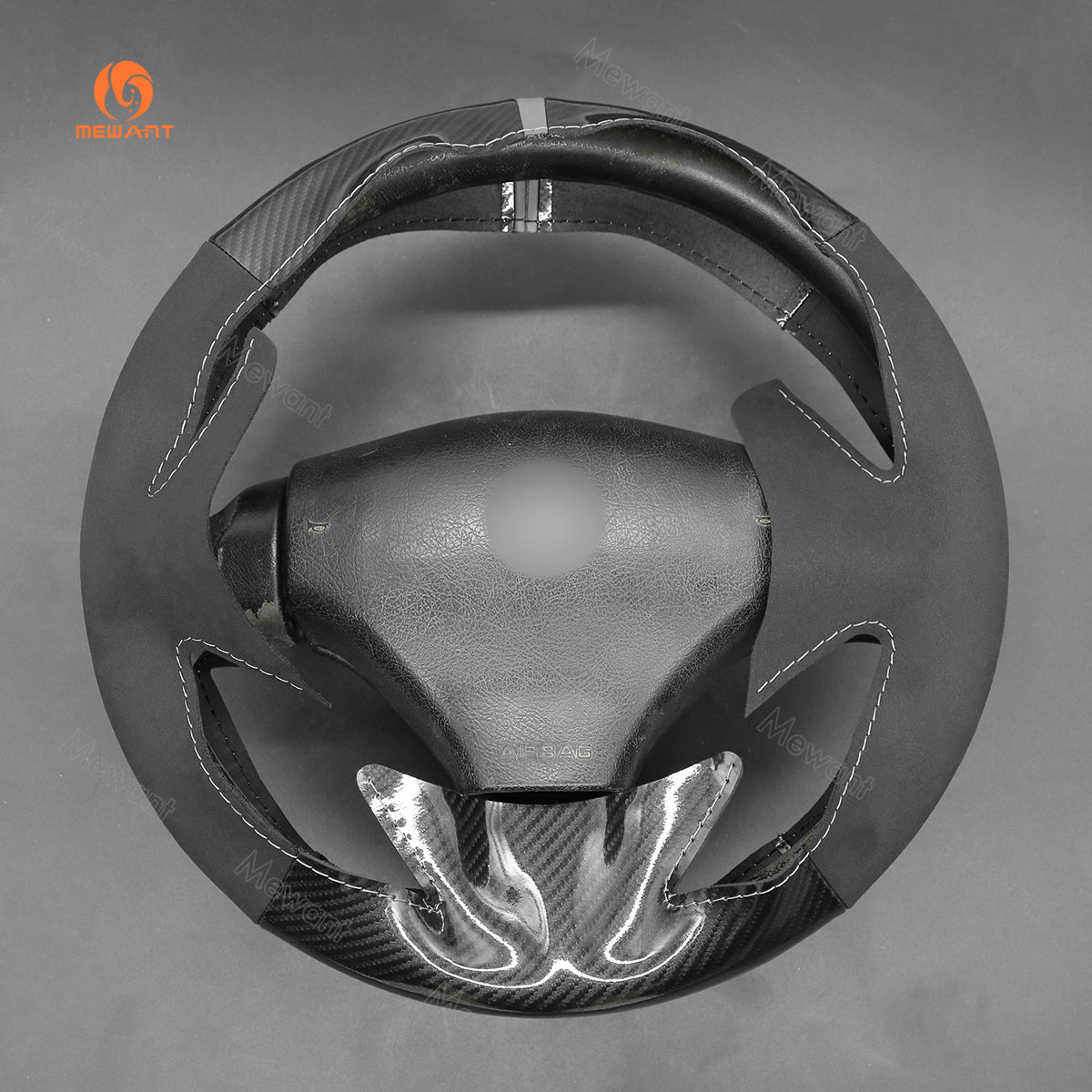 MEWANT Hand Stitch Car Steering Wheel Cover for Peugeot 206 2001 - 2009 / 206 SW 2002 - 2007 - Alcantara, Leather, Carbon Fiber, Easy Install, Non - Slip, Best Steering Wheel Cover