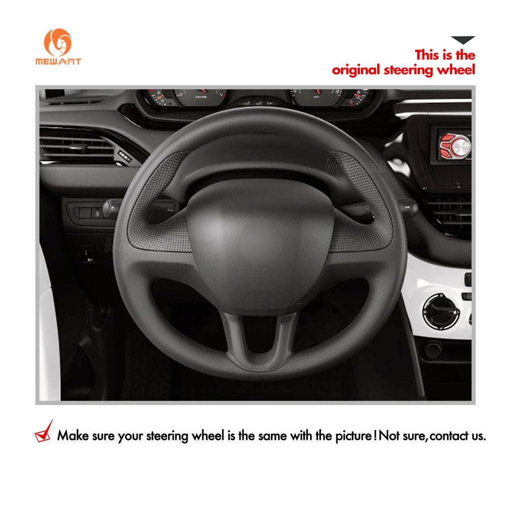 MEWANT Hand Stitch Car Steering Wheel Cover for Peugeot 208 2012 - 2019 / 2008 2013 - 2019 / 308 2013 - 2018 / 308 SW 2014 - 2017 - Alcantara, Leather, Carbon Fiber, Easy Install, Non - Slip, Best Steering Wheel Cover