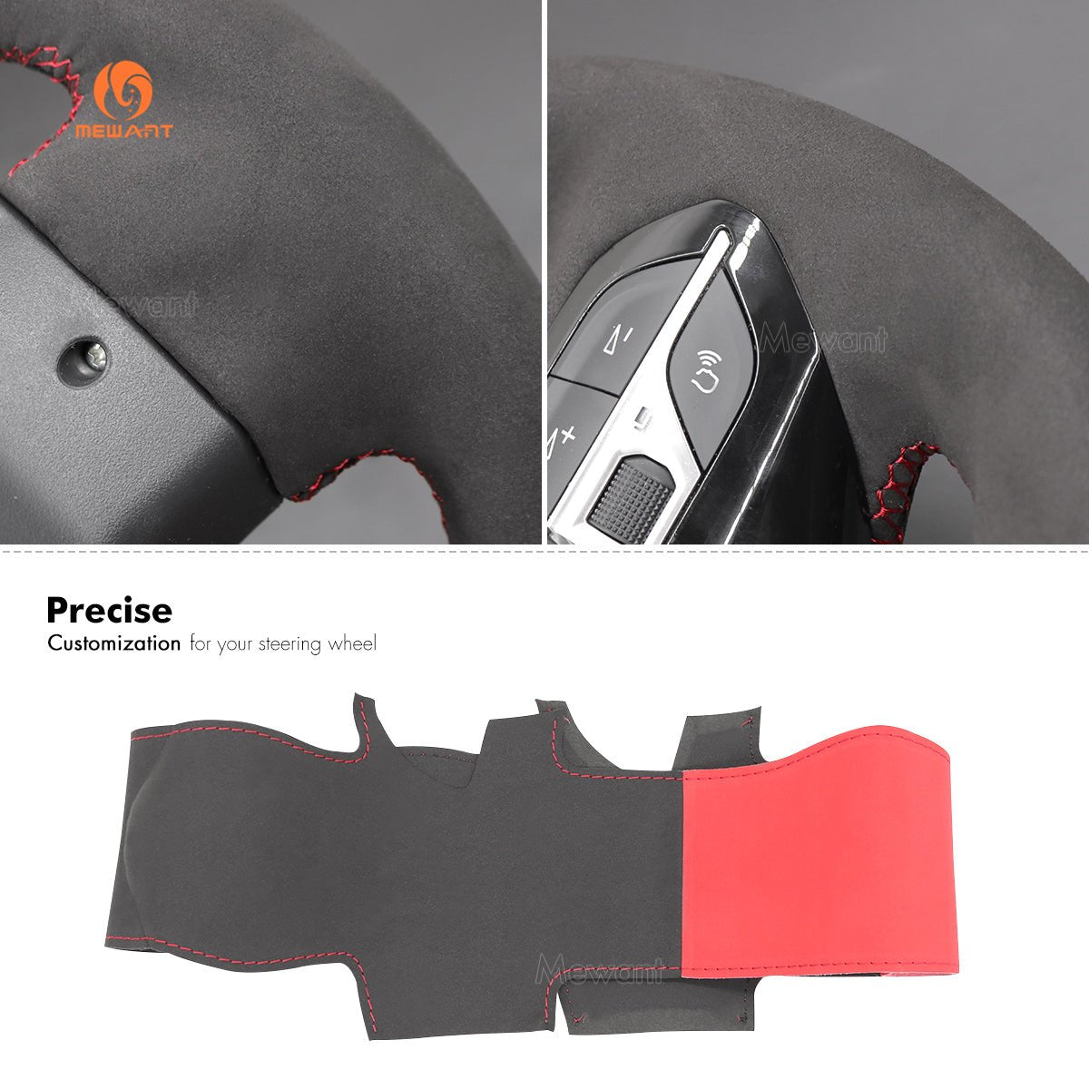 MEWANT Hand Stitch Car Steering Wheel Cover for Peugeot 208 308 (SW) 2008 3008 508 508 SW 5008 Partner Rifter - Alcantara, Leather, Carbon Fiber, Easy Install, Non - Slip, Best Steering Wheel Cover