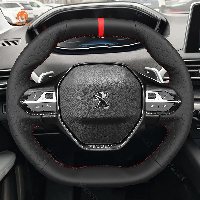 MEWANT Hand Stitch Car Steering Wheel Cover for Peugeot 208 308 (SW) 2008 3008 508 508 SW 5008 Partner Rifter - Alcantara, Leather, Carbon Fiber, Easy Install, Non - Slip, Best Steering Wheel Cover