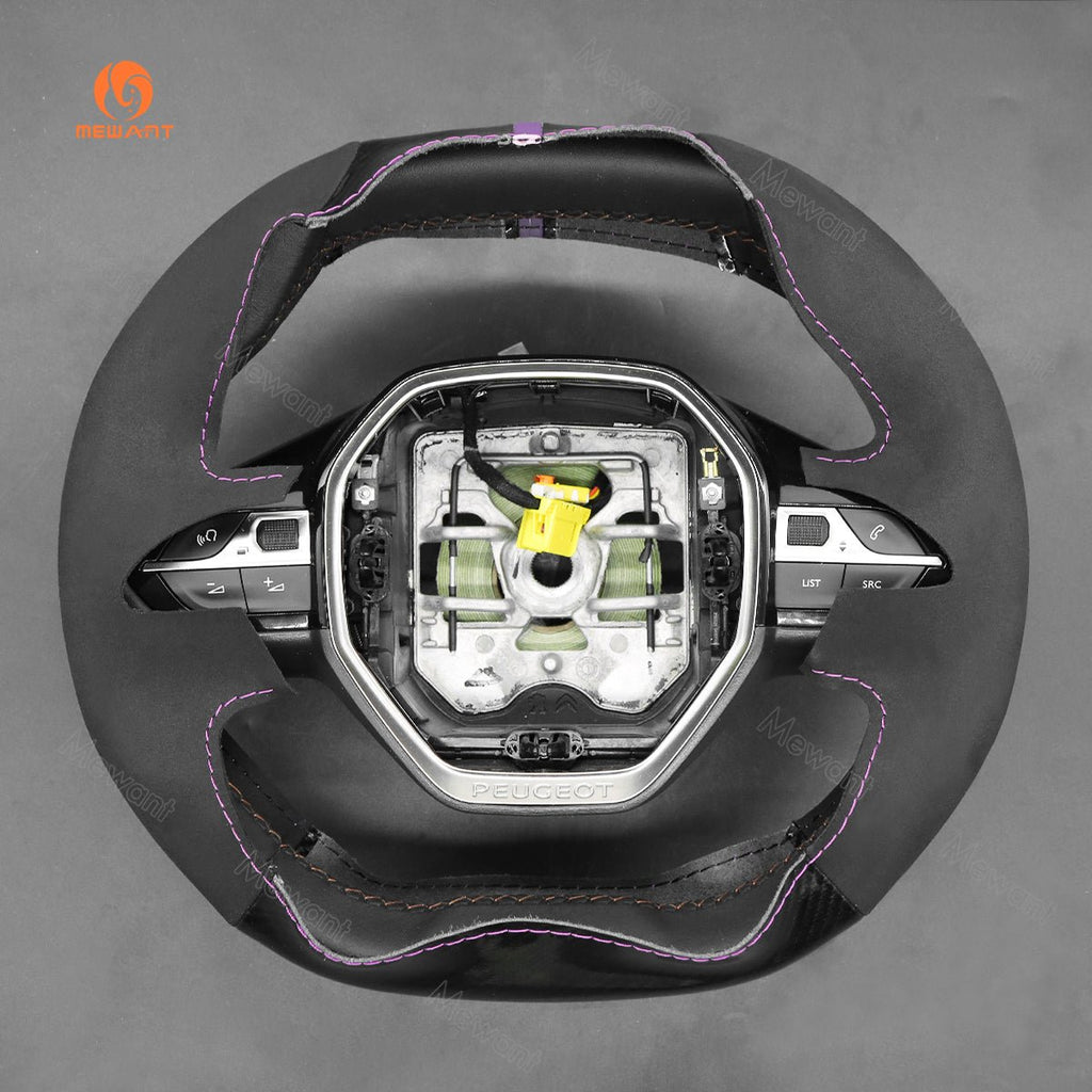 MEWANT Hand Stitch Car Steering Wheel Cover for Peugeot 208 308 (SW) 2008 3008 508 508 SW 5008 Partner Rifter - Alcantara, Leather, Carbon Fiber, Easy Install, Non - Slip, Best Steering Wheel Cover