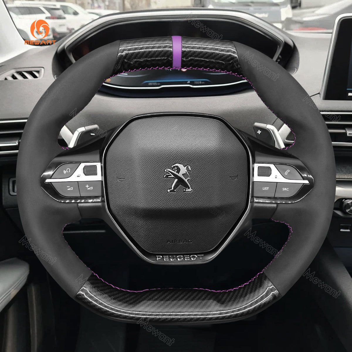 MEWANT Hand Stitch Car Steering Wheel Cover for Peugeot 208 308 (SW) 2008 3008 508 508 SW 5008 Partner Rifter - Alcantara, Leather, Carbon Fiber, Easy Install, Non - Slip, Best Steering Wheel Cover