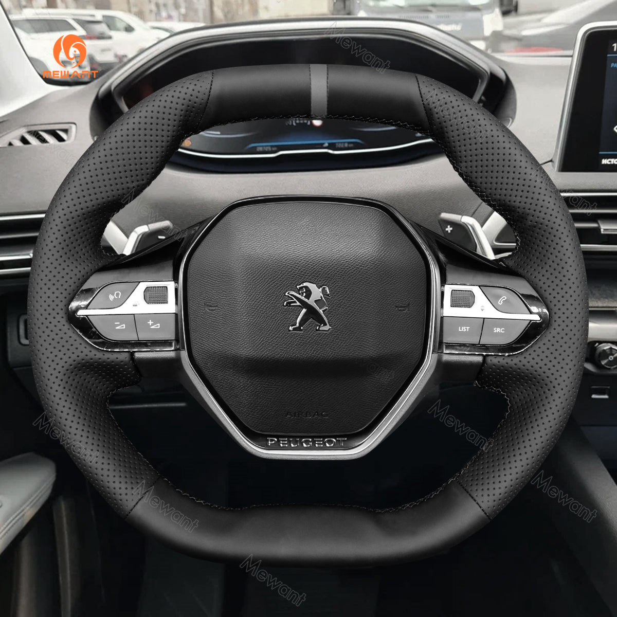 MEWANT Hand Stitch Car Steering Wheel Cover for Peugeot 208 308 (SW) 2008 3008 508 508 SW 5008 Partner Rifter - Alcantara, Leather, Carbon Fiber, Easy Install, Non - Slip, Best Steering Wheel Cover