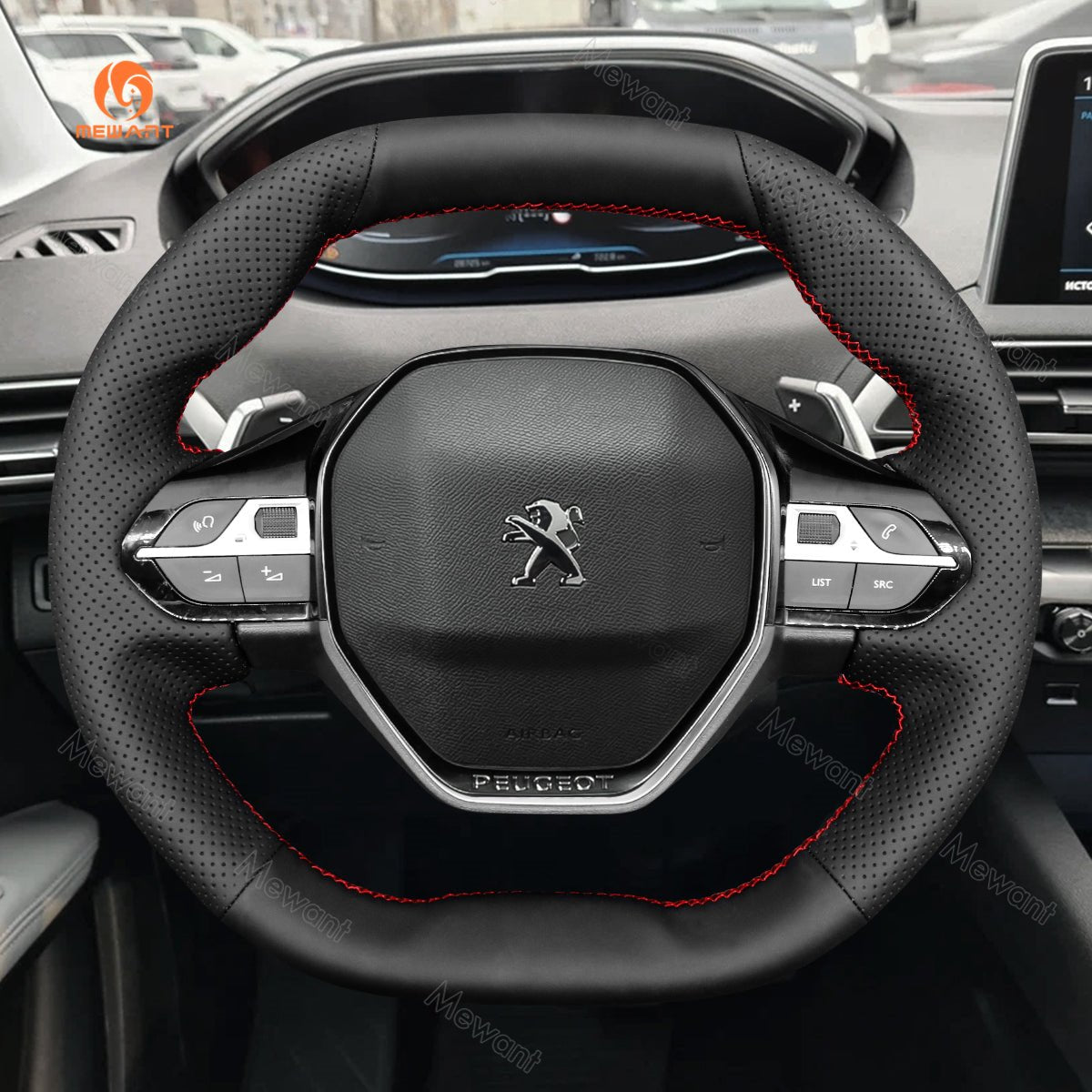 MEWANT Hand Stitch Car Steering Wheel Cover for Peugeot 208 308 (SW) 2008 3008 508 508 SW 5008 Partner Rifter - Alcantara, Leather, Carbon Fiber, Easy Install, Non - Slip, Best Steering Wheel Cover