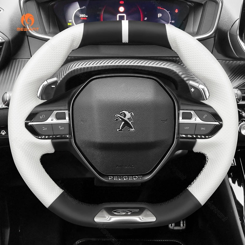 MEWANT Hand Stitch Car Steering Wheel Cover for Peugeot 208 308 SW 2008 3008 508 SW 5008 Rifter (GT/GT Line) - Alcantara, Leather, Carbon Fiber, Easy Install, Non - Slip, Best Steering Wheel Cover