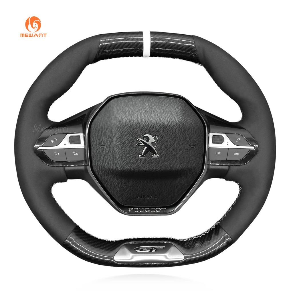 MEWANT Hand Stitch Car Steering Wheel Cover for Peugeot 208 308 SW 2008 3008 508 SW 5008 Rifter (GT/GT Line) - Alcantara, Leather, Carbon Fiber, Easy Install, Non - Slip, Best Steering Wheel Cover