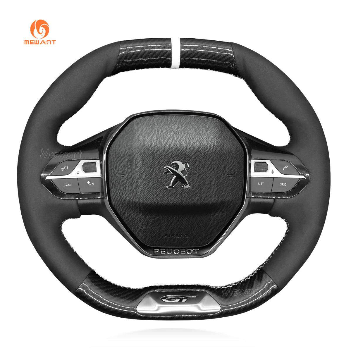MEWANT Hand Stitch Car Steering Wheel Cover for Peugeot 208 308 SW 2008 3008 508 SW 5008 Rifter (GT/GT Line) - Alcantara, Leather, Carbon Fiber, Easy Install, Non - Slip, Best Steering Wheel Cover